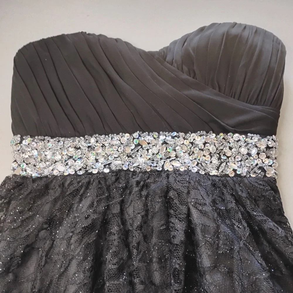 My Michelle Black Strapless Lace Cocktail Dress with Silver Waist Accents Size 5
